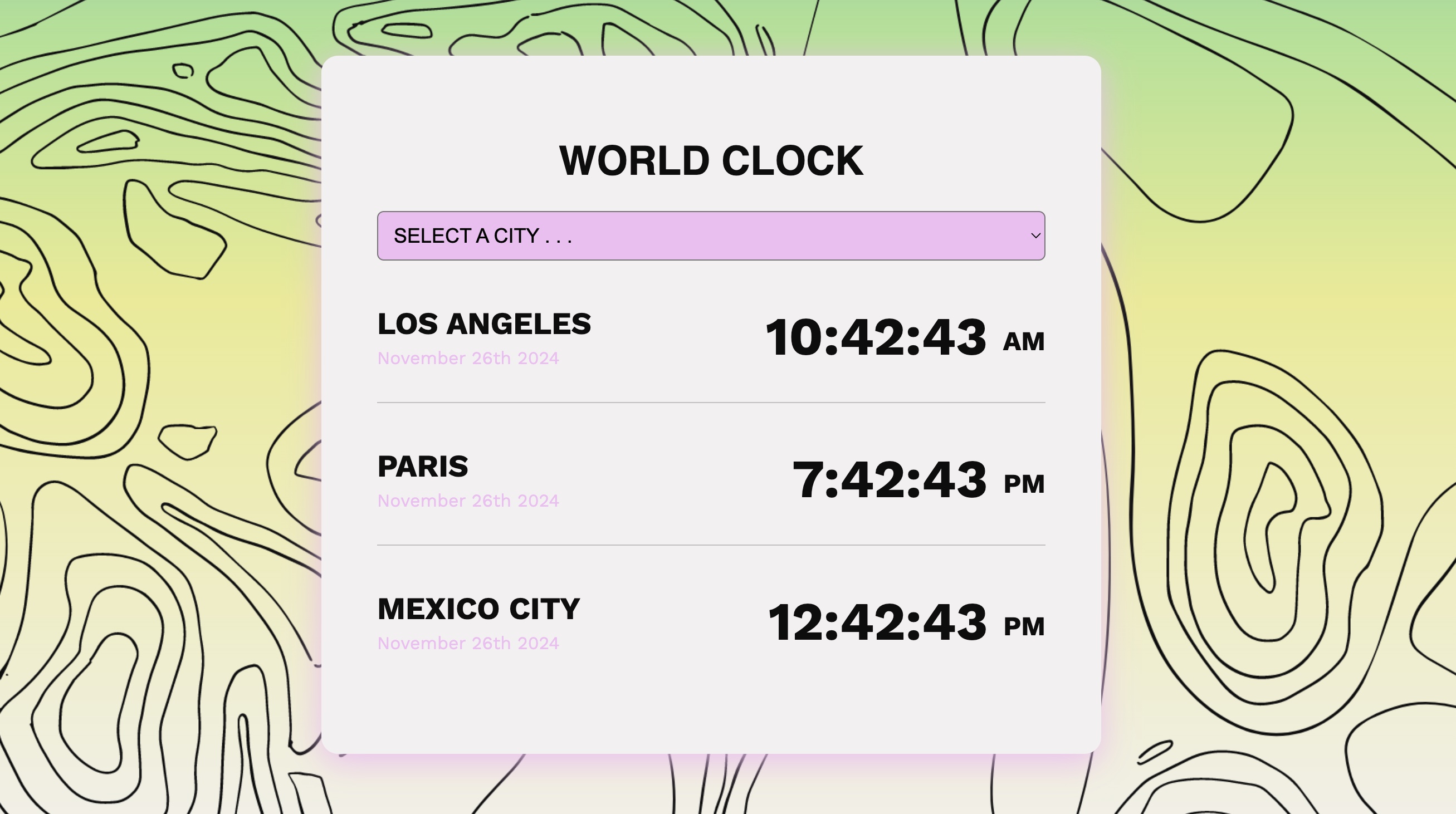 Screen View of the World Clock App